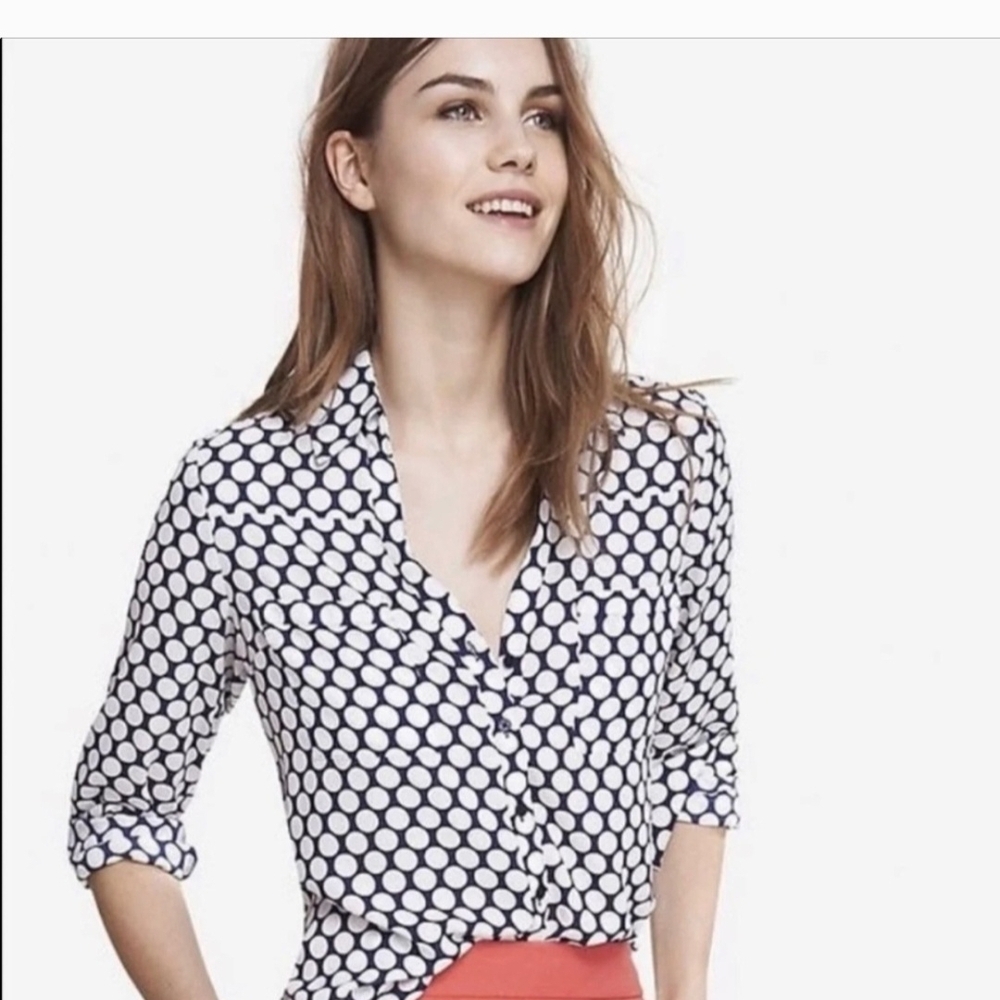 Express Black and White Polka Dot Button Down Shirt